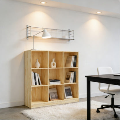 Solid Pine Wood Bookcase & Room Divider - Freestanding Modern Bookshelf with 9-Shelf Storage, Wood Grain, Assembly, Space-Saving Shelving Unit Suitable for Living Room, Study, Office - Demountable Furniture (104x33.5x110cm)