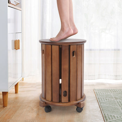 StapKrukken – Houten Kruk Set – Ronde Zitkrukken – Barkrukken – Bijzetkruk – Stapelbaar Ontwerp – Met Wieltjes en Remmen – Massief Rubberhout – Compact en Flexibel