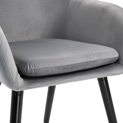 HOMCOM Dining Room Chairs Kitchen Chair Living Room Scandinavian Chairs - Set of 2 - Tapered Legs Black Wood - Grey Velvet