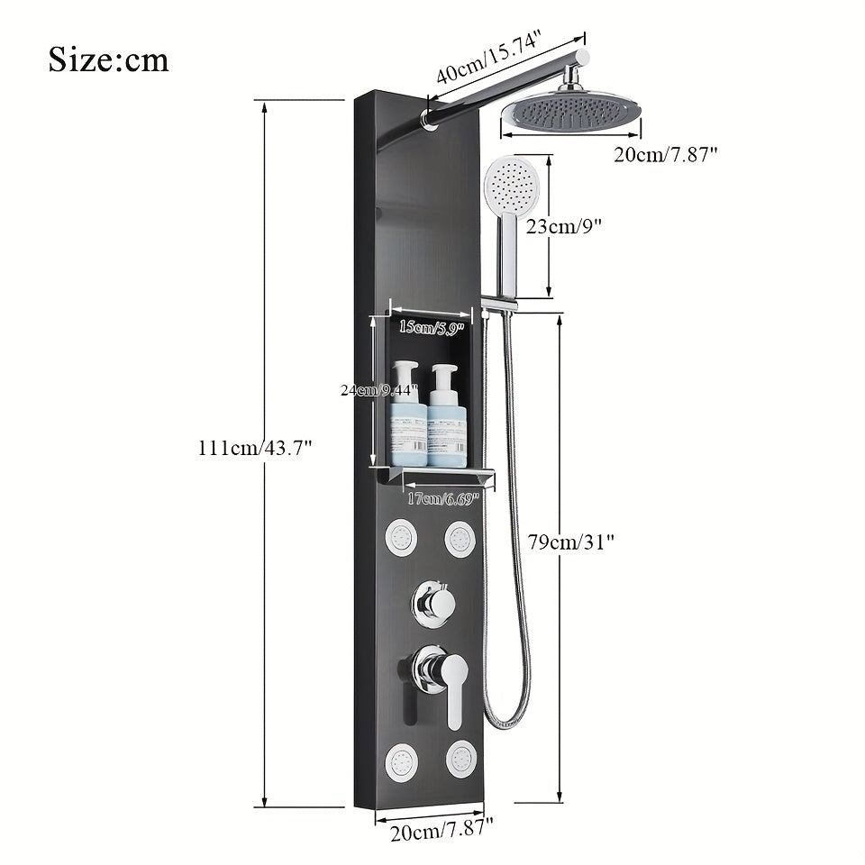 Douchesysteem – Doucheset – Regendouche – Douchepaneel – Douchekolom – 20 cm RVS Regendouche – 4 Verstelbare Body Jets – 3-Standen Handdouche – Mat Zwart