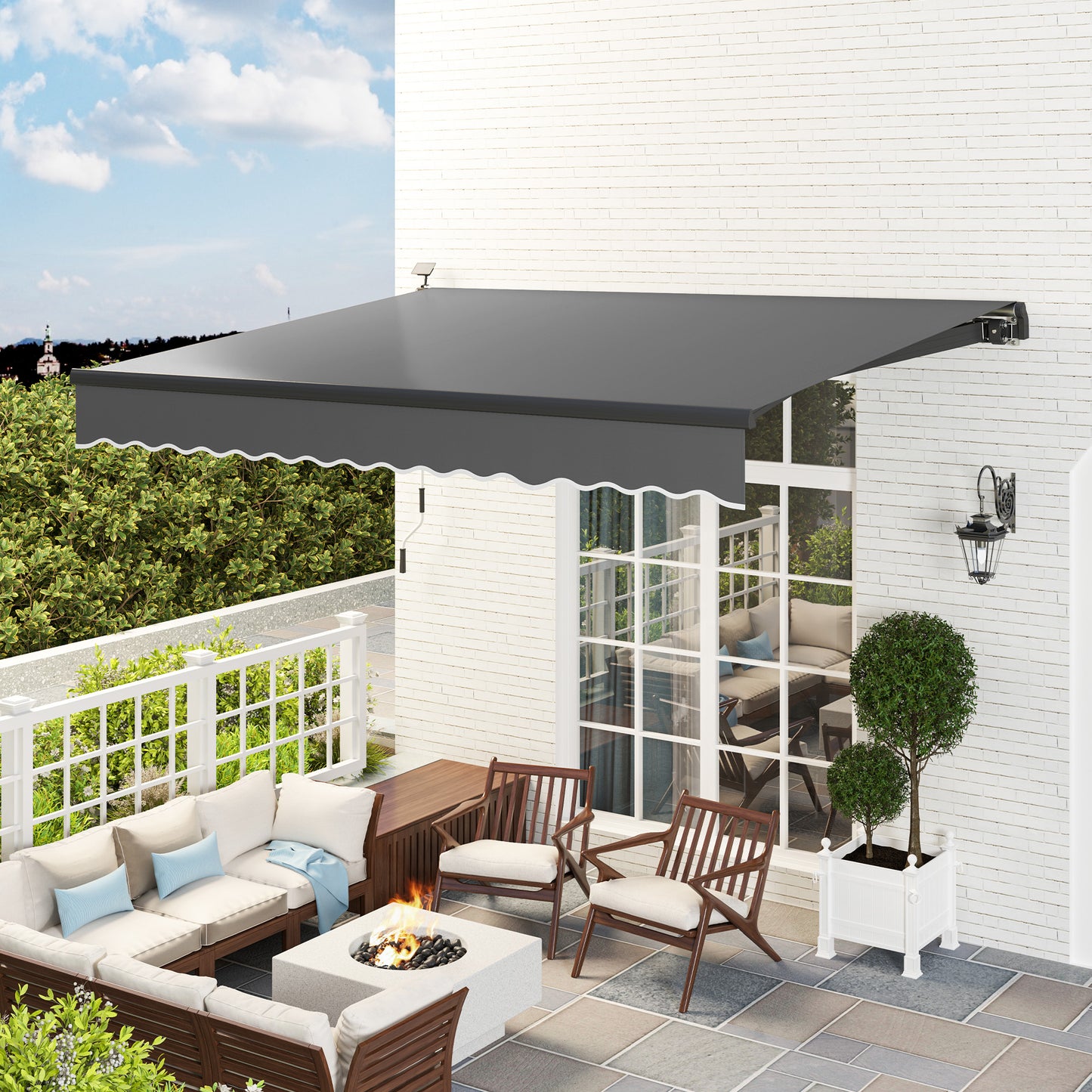 Zonnekap – Zonnescherm – Zonwering – Luifel – Knikarmzonnescherm – Grijs – UPF 50+ UV-Bescherming – Solar LED-Verlichting – 400 cm Breed
