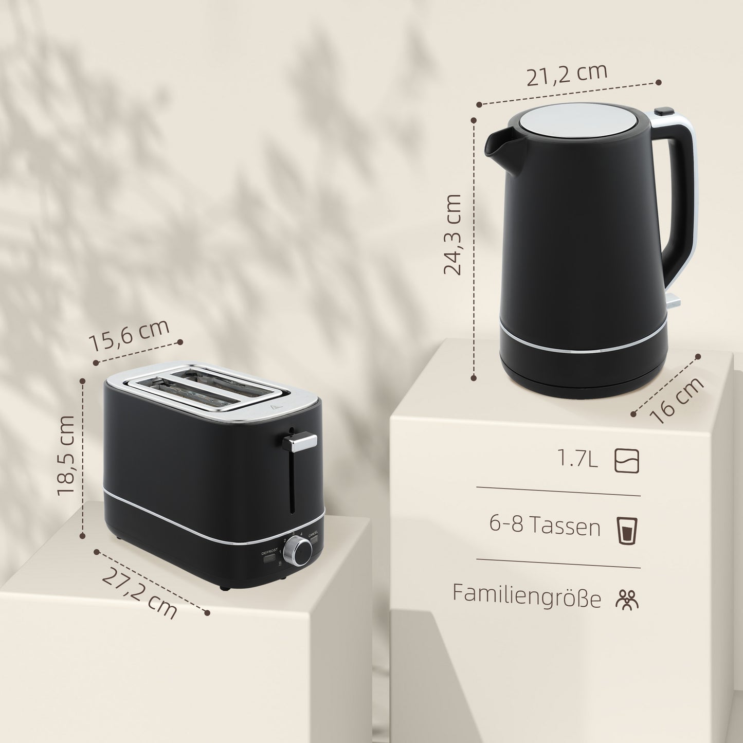 Waterkoker – Waterkoker Set – Broodrooster – Elektrische Waterkoker – Ontbijtset – 1,7 Liter Inhoud – 6 Bruiningsniveaus