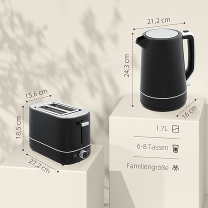Waterkoker – Waterkoker Set – Broodrooster – Elektrische Waterkoker – Ontbijtset – 1,7 Liter Inhoud – 6 Bruiningsniveaus
