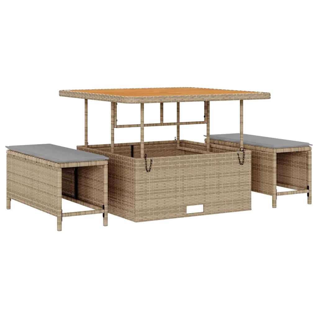 Tuinbank – Buitenbank – Loungeset – Tuinmeubel – Poly Rattan – Modulaire Opstelling – UV-Bestendig – Beige Met Kussens