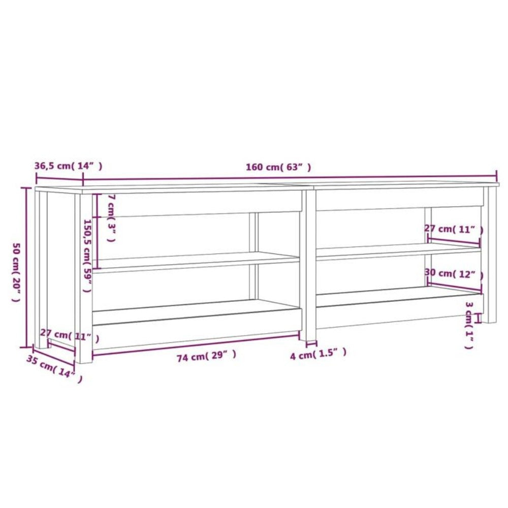 160x36.5x50 cm Solid Wood Shoe | Removable, Temporary, Sturdy and Stable, with Plenty of Storage Space, Modern Style, Floor Mount