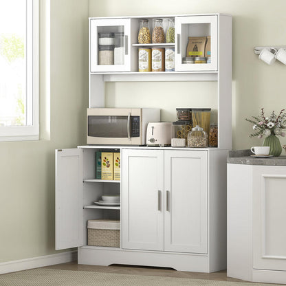 Kitchen Cabinet, Scandinavian Design, 4 Cabinets, Adjustable Shelves, Glass Doors, Open Space, Chipboard,, White