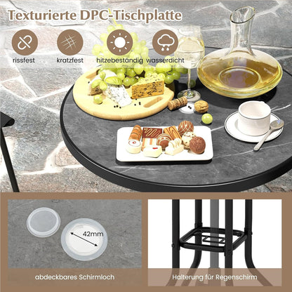 Bistro Tuinset – Balkon Meubels – Terras Set – Buiten Tafel Met Stoelen – Tuinmeubilair – Met Parasolgat – Vouwbare Stoelen – Zwart Metalen Frame – Duurzaam & Compact