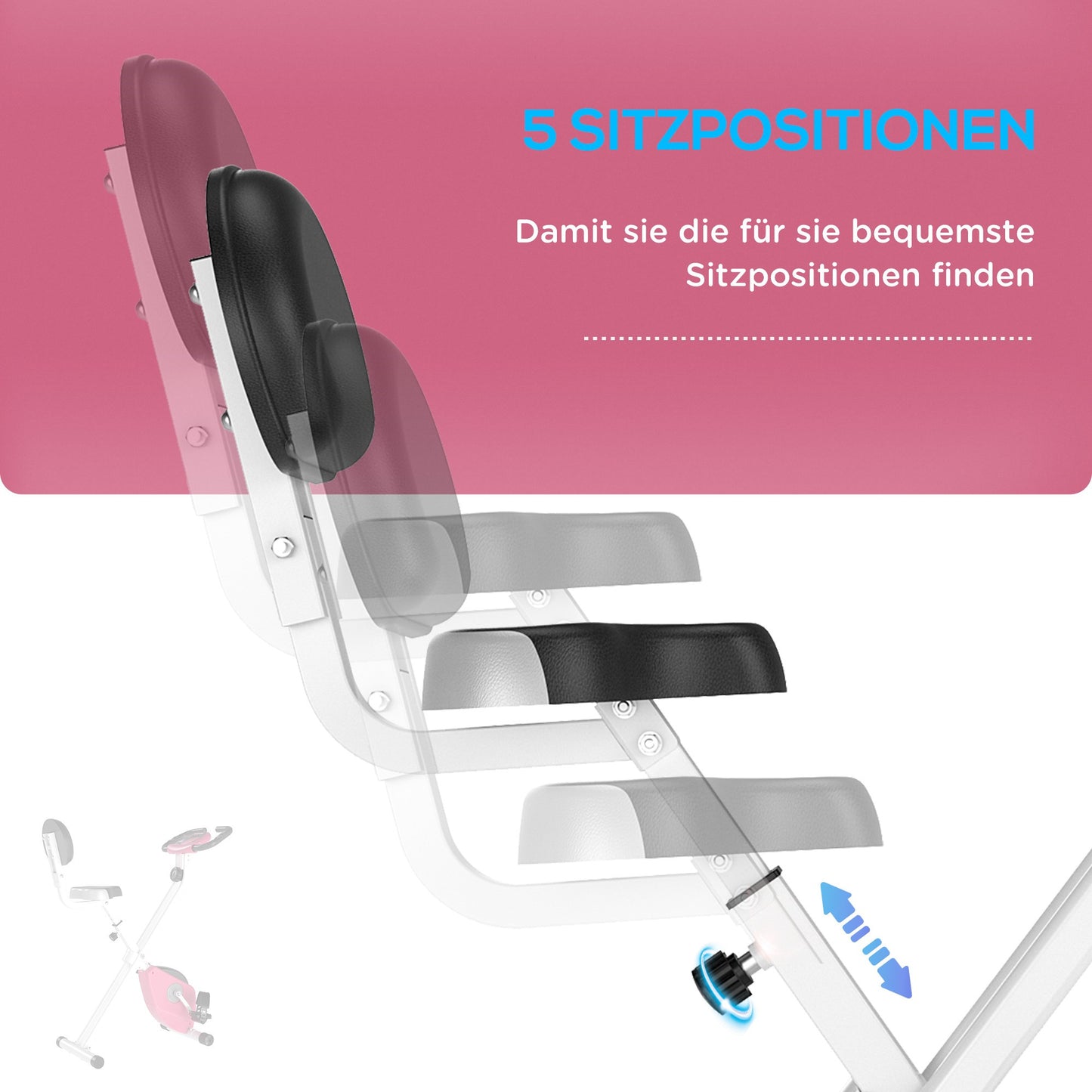 Hometrainer – Fitnessfiets – Ergometer – Trapkracht Trainer – Indoor Bike – 8-traps Magnetische Weerstand – Verstelbaar Zitje en Rugleuning – Roze/Wit – Stalen Frame – Compact Opvouwbaar