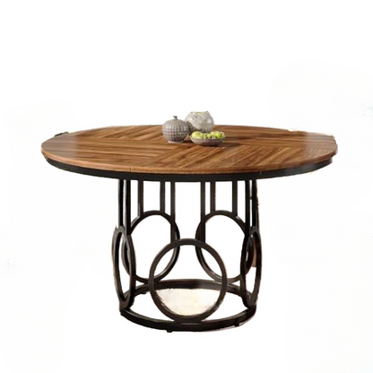 Ronde Eettafel – Dining Table – Keukentafel – Tafel Rond – Eetkamertafel – Rustiek Modern Design – Walnoot Houtnerf – Stabiele Metalen Poten – 120 cm Ø – Geschikt Voor 4-6 Personen