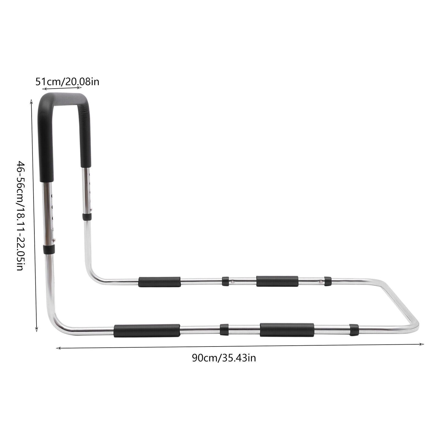 Bedbeugel – Bedsteun – Transferbeugel – Bedgreep – Uitstapbeugel – Verstelbaar tot 56 cm – Hoogwaardig koolstofstaal met zachte schuimhandgrepen