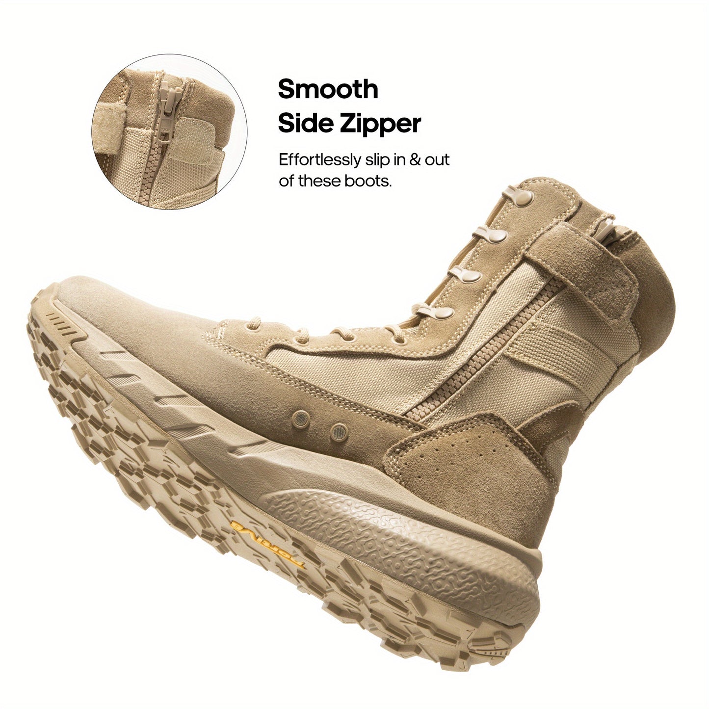 Wandelschoenen – Outdoorschoenen – Werklaarzen – Tactische Boots – Lichtgewicht – Ademend Materiaal – Antislip Zool – Ritssluiting – Beige – Medium Hoogte (20,32 cm)