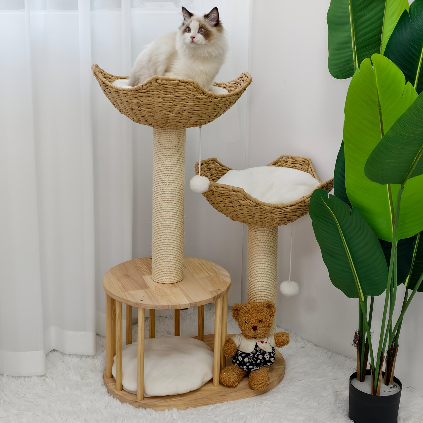 Krabpaal – Kattenboom – Krabmeubel – Kattenhuis – Krabton – 99 cm Hoog – Natuurlijk Hout en Sisal