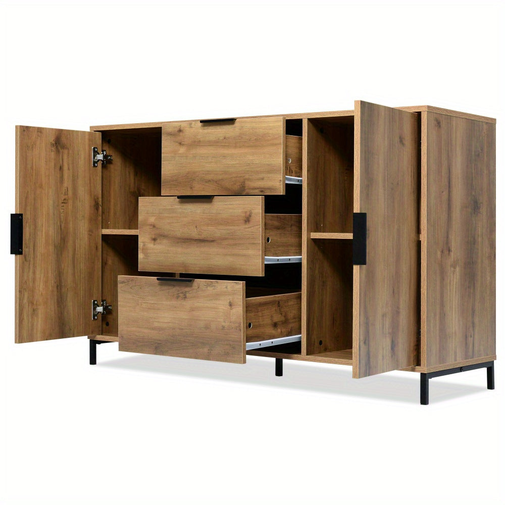 Dressoir – Kast – Opbergkast – Sideboard – Buffetkast – Donker Eiken – 120x40x76 cm – Verstelbare Planken – 3 Laden & 2 Deuren