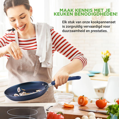 Inductieset – Pannenset – Keramische Keukenset – Kookgerei – Kookpannen – PFOA-vrij – Blauw Diamant Coating