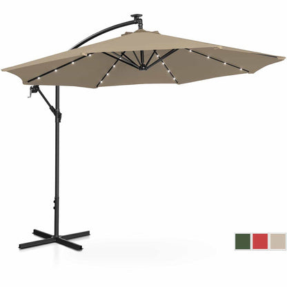 Tuinparasol – Zweefparasol – Stokparasol – Balkonparasol – Strandparasol – Rond – 300 cm – Inklapbaar met LED-verlichting