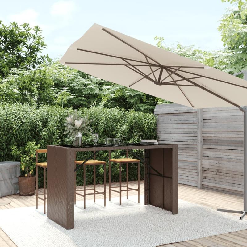 Buiten Eettafel – Tuin Tafel – Terras Tafel – Dinertafel – Bar Tafel – Rattan Look Bruin – Extra Groot Formaat – Stevig Gehard Glas