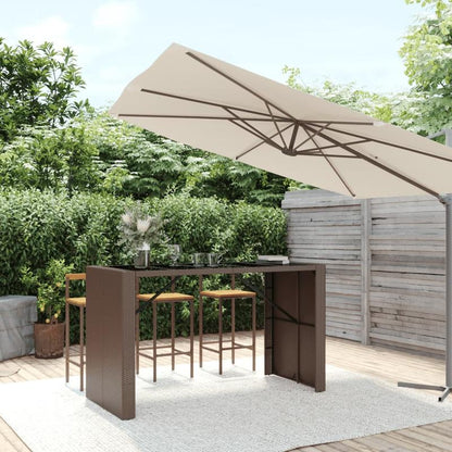 Buiten Eettafel – Tuin Tafel – Terras Tafel – Dinertafel – Bar Tafel – Rattan Look Bruin – Extra Groot Formaat – Stevig Gehard Glas