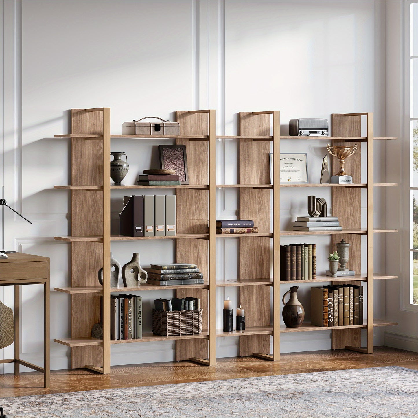 Boekenkast – Boekenrek – Opbergkast – Opbergkast – Wandkast – Industrieel Design – 5-laags Open Planken – Stevige Houten en Metalen Constructie