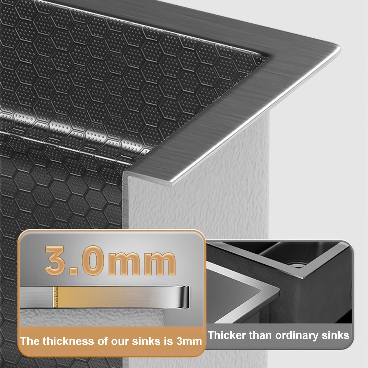 Stainless Steel Handmade Sink with Single Slot, Black Honeycomb Embossed Sink, Countertop Sink with Pull-Out Faucet, Soap Dispenser, Drain Basket, And Drainage Kit 80X50Cm
