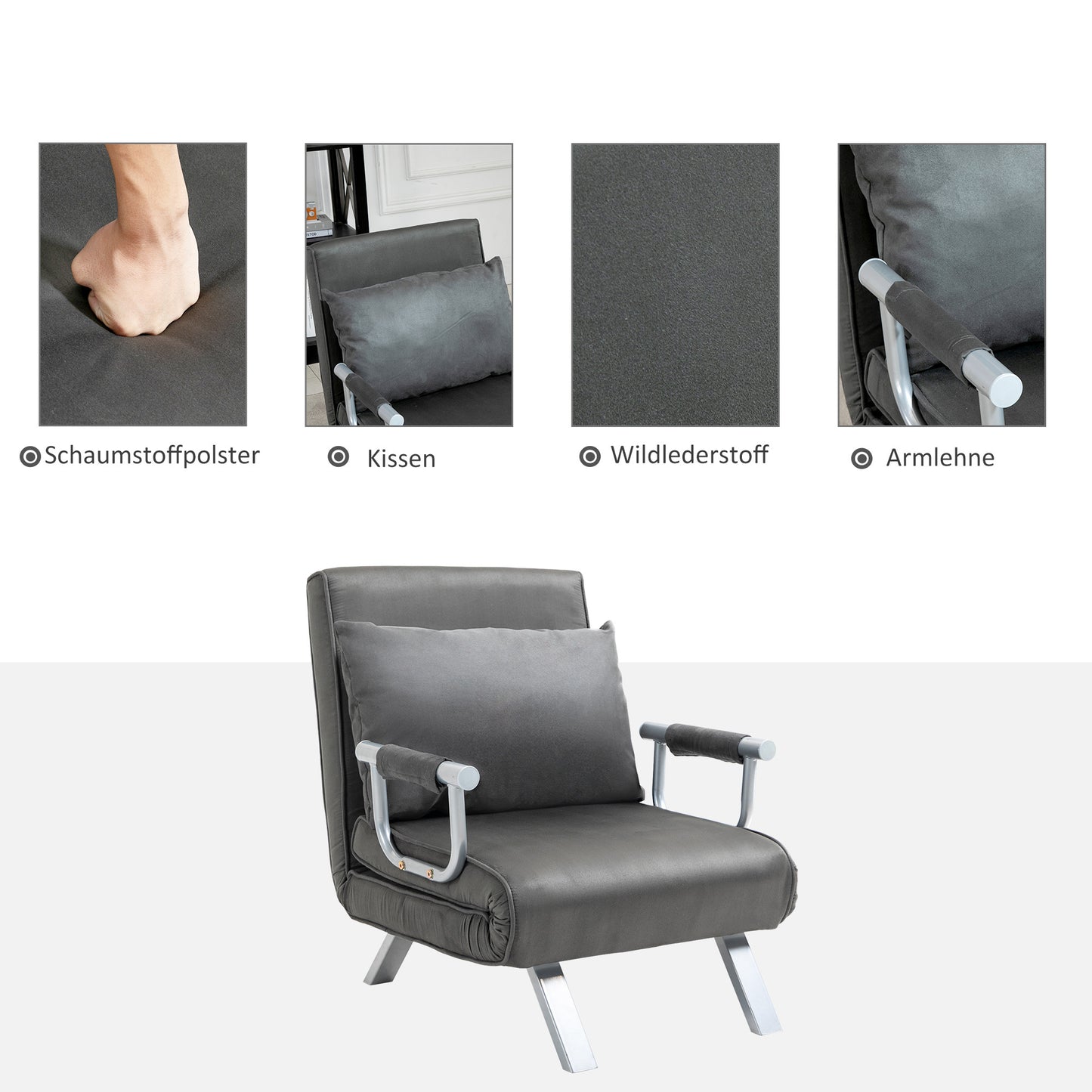 Relaxfauteuil – Relaxstoel – Loungefauteuil – Ligstoel – TV-stoel – Verstelbare Rugleuning – Compact 65x69x80 cm – Grijs