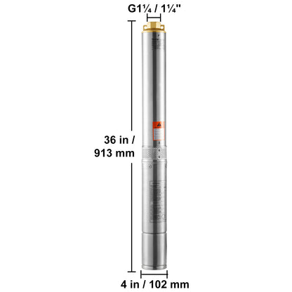 Diepeputpomp – Waterpomp – Onderwaterpomp – Putpomp – Dompelpomp – Roestvrijstalen Behuizing – 750W Vermogen – 75 Meter Pomphoogte