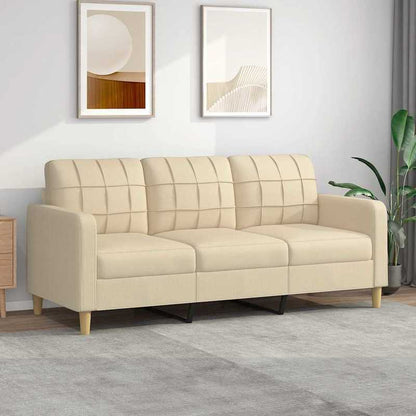 3-Zitsbank – 3-Persoonsbank – Zitbank – Sofa – Loveseat – Crème Stof – 180 cm breed – Massief Houten Frame – Laagwaardig Vezelplaat – Tijdloos Design – Eenvoudig Te Monteren