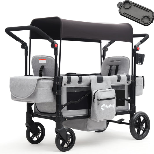 Sekey Handcart, Foldable Handcart with Roof, Handcart with XXL PU Wheels, Suspension & Ball Bearings, Padded & Comfortable, Push And Pull Handle