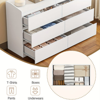 6-Ladenkast – Ladekast – Opbergkast – Dressoir – Kommode – Modern Wit – Hardhouten & Spaanplaat – 40x138x84 cm – 3,2 Kubieke Voet Inhoud