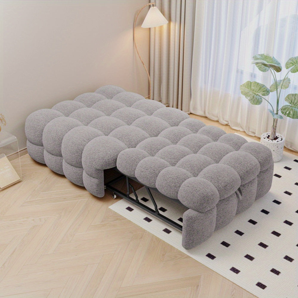 Bedbank – Slaapbank – Sofa Bed – Slaapstoel – Logeerbed – Verstelbaar 2-in-1 Design – Zacht Teddy Velours – Compact Ruimtebesparend Grijs