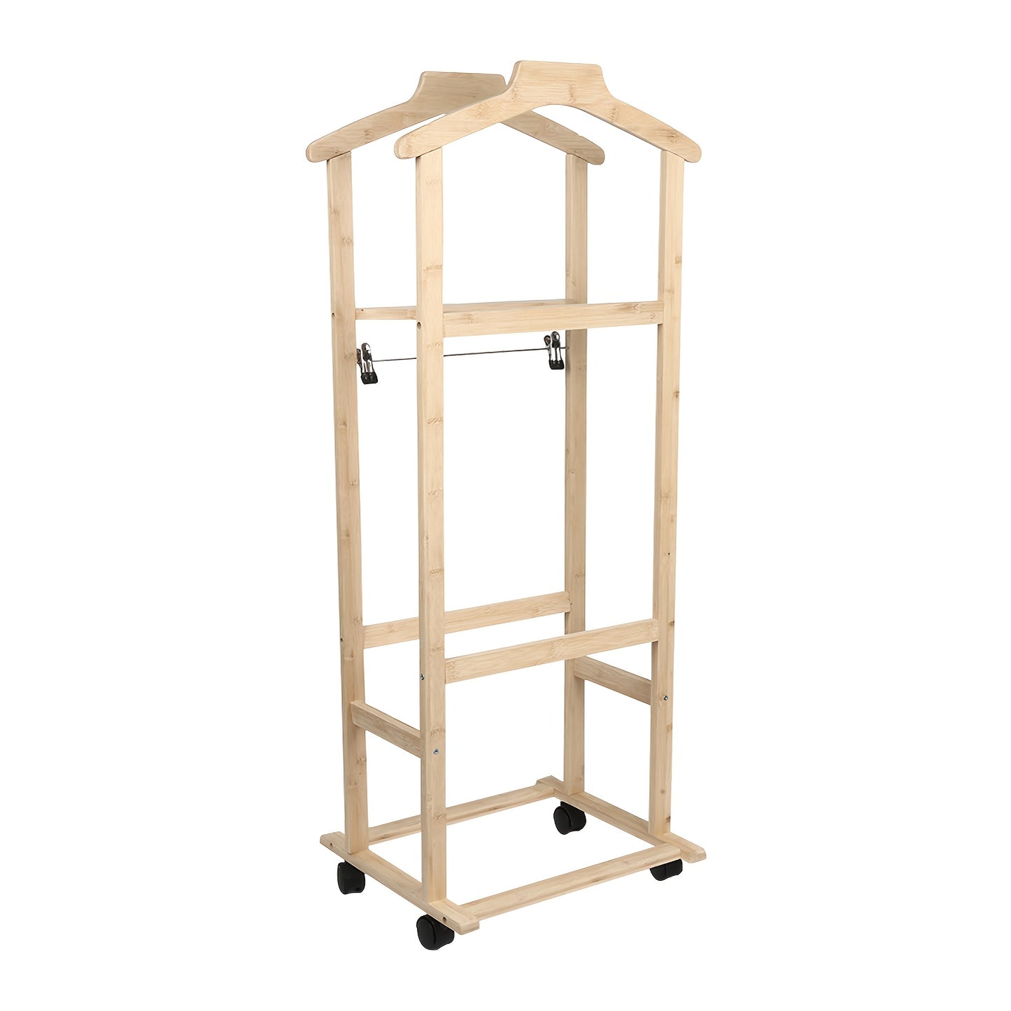 Kledingrek – Garderoberek – Kapstok – Dressboy – Opbergrek – Vrijstaand – Met Wielen – Hout – Duurzaam – 107x47x37 cm