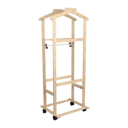 Kledingrek – Garderoberek – Kapstok – Dressboy – Opbergrek – Vrijstaand – Met Wielen – Hout – Duurzaam – 107x47x37 cm