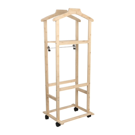 Kledingrek – Garderoberek – Kapstok – Dressboy – Opbergrek – Vrijstaand – Met Wielen – Hout – Duurzaam – 107x47x37 cm