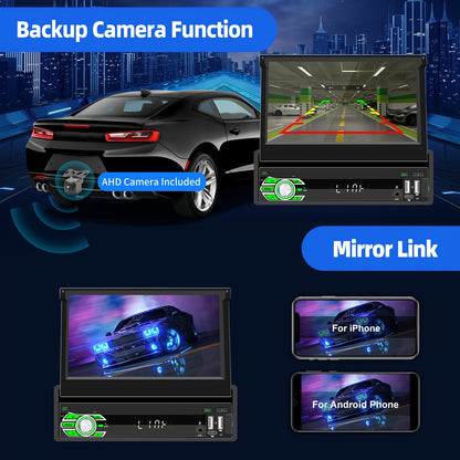 Autoradio 7 Inch – Android Auto – DAB+ Radio – Touchscreen Autoradio – Multimedia Systeem – Met Achteruitrijcamera & Microfoon – Android 15 Systeem – Uitschuifbaar IPS Scherm