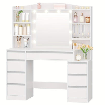 Kaptafel – Make-uptafel – Toilettafel – Schminktisch – Dressoir – Wit – 100 cm Breed Werkblad – RGB LED Verlichting Met 20 Kleuren