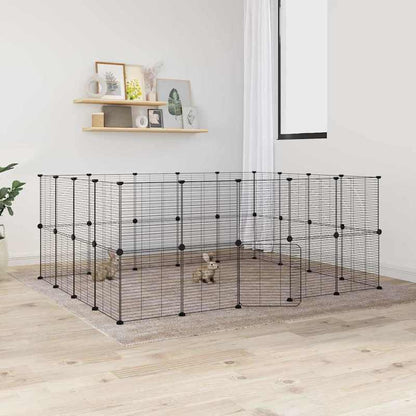 Dierenkooi – Konijnenkooi – Knaagdierkooi – Huisdierenkooi – Puppyren – 36 Stalen Panelen – Zwarte Metalen Deur – Flexibel Formaat – Stevig Staal 35x35 cm