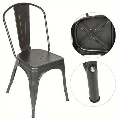 Industriële Bistro Stoelen – Eetkamerstoelen – Metaal Stoelen – Café Stoelen – Keukenstoelen – Set van 4 – Met Rugleuning – Stevig Roestvrij Staal – Zithoogte 44 cm – Vintage Design – Gemakkelijk Schoon Te Maken