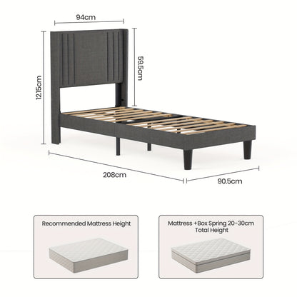 Upholstered Bed With Comfortable And Soft Backrest, Single Bed/Double Bed, Stable Bed Frame With Noise Free Design, Underbed Storage& Easy To Clean, Erfect For Any Bedroom, 90x200cm/120x200cm (Dark Grey, Beige)