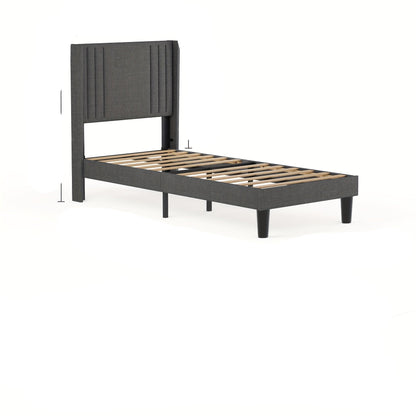 Bedframe – Bed – Eenpersoonsbed – Tweepersoonsbed – Opbergbed – Gestoffeerd – Donkergrijs – 90x200 cm – Zacht Hoofdbord – Geluidsvrij Stabiel Frame