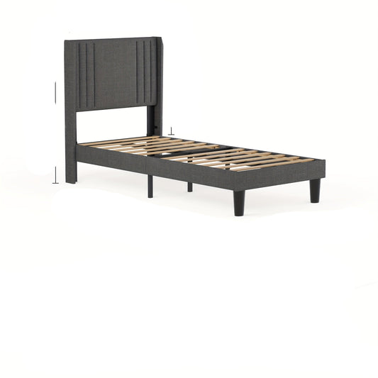 Bedframe – Bed – Eenpersoonsbed – Tweepersoonsbed – Opbergbed – Gestoffeerd – Donkergrijs – 90x200 cm – Zacht Hoofdbord – Geluidsvrij Stabiel Frame