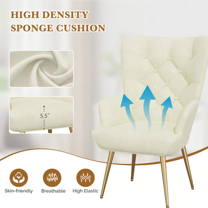 Fauteuil – Accentstoel – Relaxstoel – Leunstoel – Loungefauteuil – Fluwelen Bekleding – Wingback Design – Memory Foam Zitting – Metalen Frame Met Gouden Poten – Groen