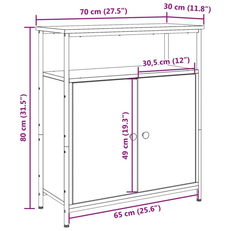 Simple Sideboard, Spacious Storage Cabinet with Display Shelf, Suitable for Kitchen, Living Room, Stylish Furniture, Provides Additional Storage Space And Home Decoration, Ensures Safety. Dresser 70X30X80 Cm Worked Old Wood W