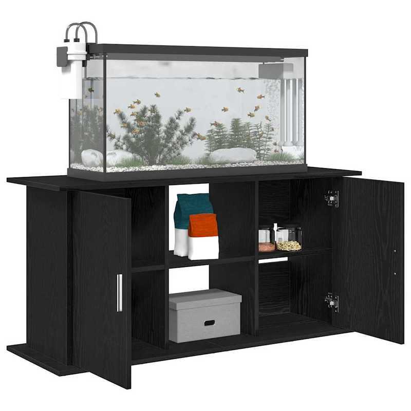 Aquariumkast – Aquariumstandaard – Aquariummeubel – Vissenkast – Aquariummeubelstuk – Zwart – Massief Eikenhout – Stevig 121x41x58 cm