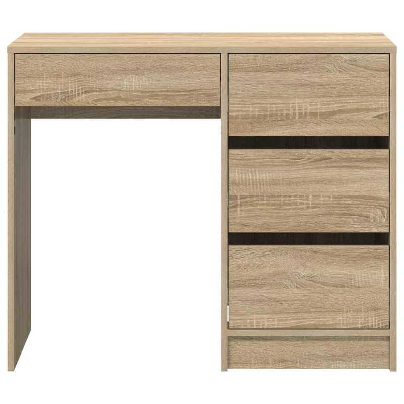 Bureau – Bureautafel – Computertafel – Schrijftafel – Werktafel – Sonoma Eiken – 90x37,5x75 cm – Met 3 Lades en Open Plank – Stevig Houtcomposiet Met Natuurlijke Houtstructuur