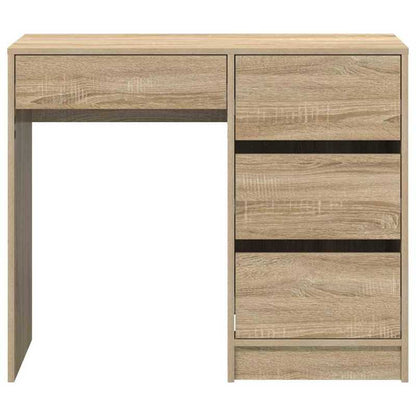 Bureau – Bureautafel – Computertafel – Schrijftafel – Werktafel – Sonoma Eiken – 90x37,5x75 cm – Met 3 Lades en Open Plank – Stevig Houtcomposiet Met Natuurlijke Houtstructuur