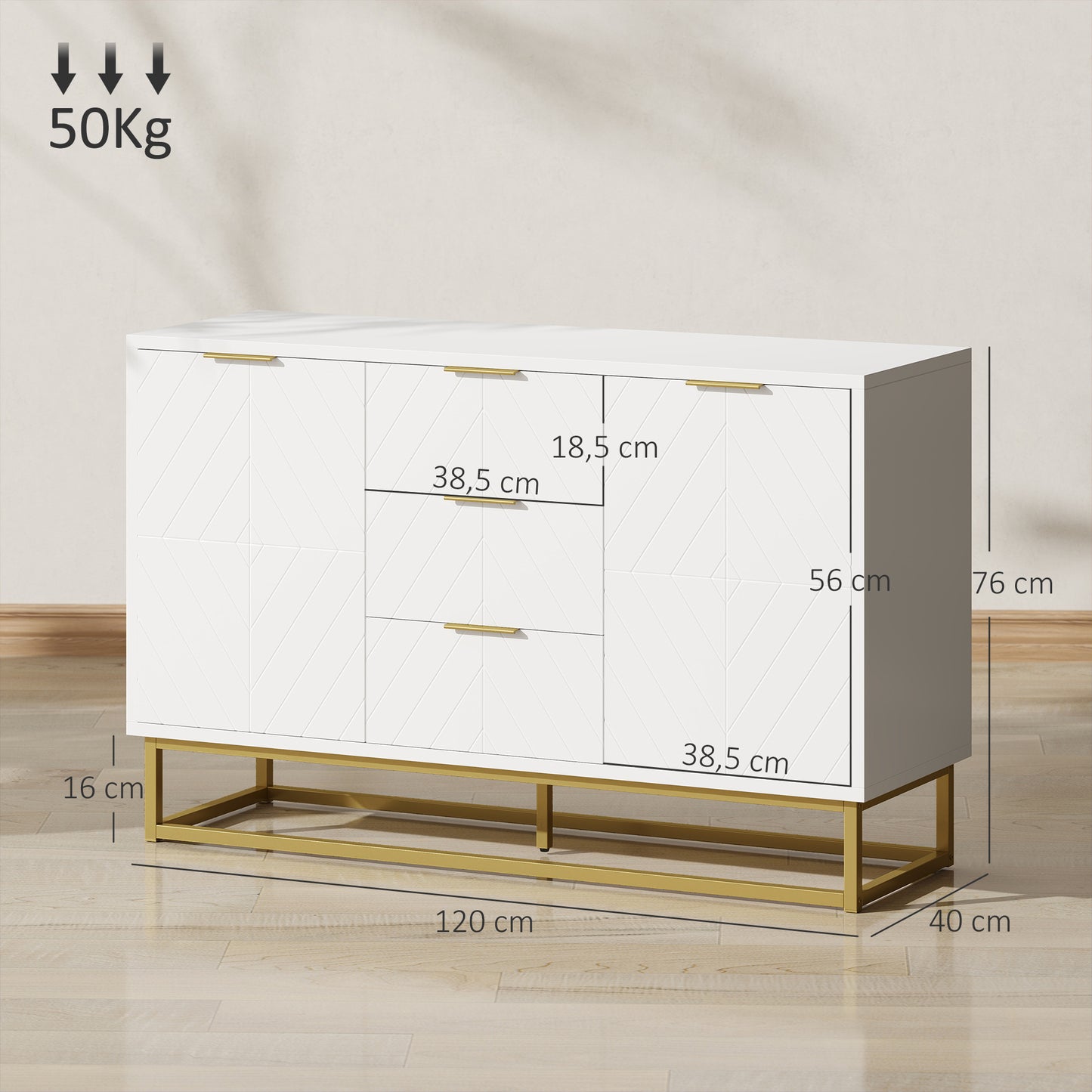 Opbergkast – Buffet – Kast – Opbergmeubel – Dressoir – Wit – 120x40x76 cm – Verstelbare Planken