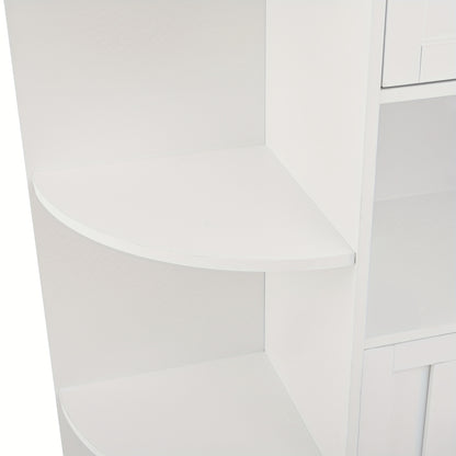 Modern White Corner Wardrobe & Display Cabinet with 14 Storage Areas - 3 Cabinets & 2 Drawers, Space-Saving High Cabinet with Bookshelf & Door Storage, Metal Construction, Easy Assembly for Living Room, Hallway, Small Spaces