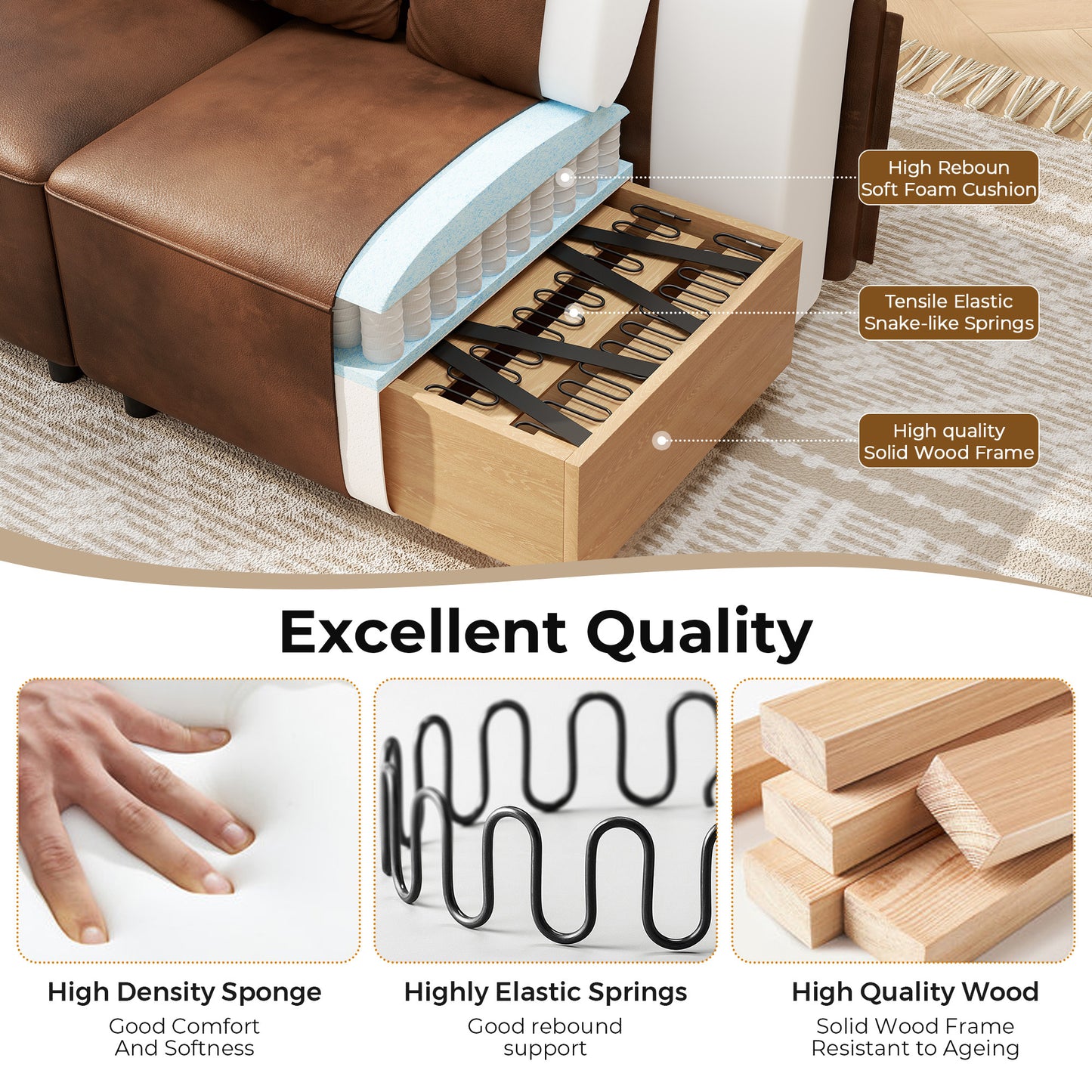 220.98 cm Sofa Couch for Living Room Faux Leather Loveseat, Apartment, Lounge, Offi
