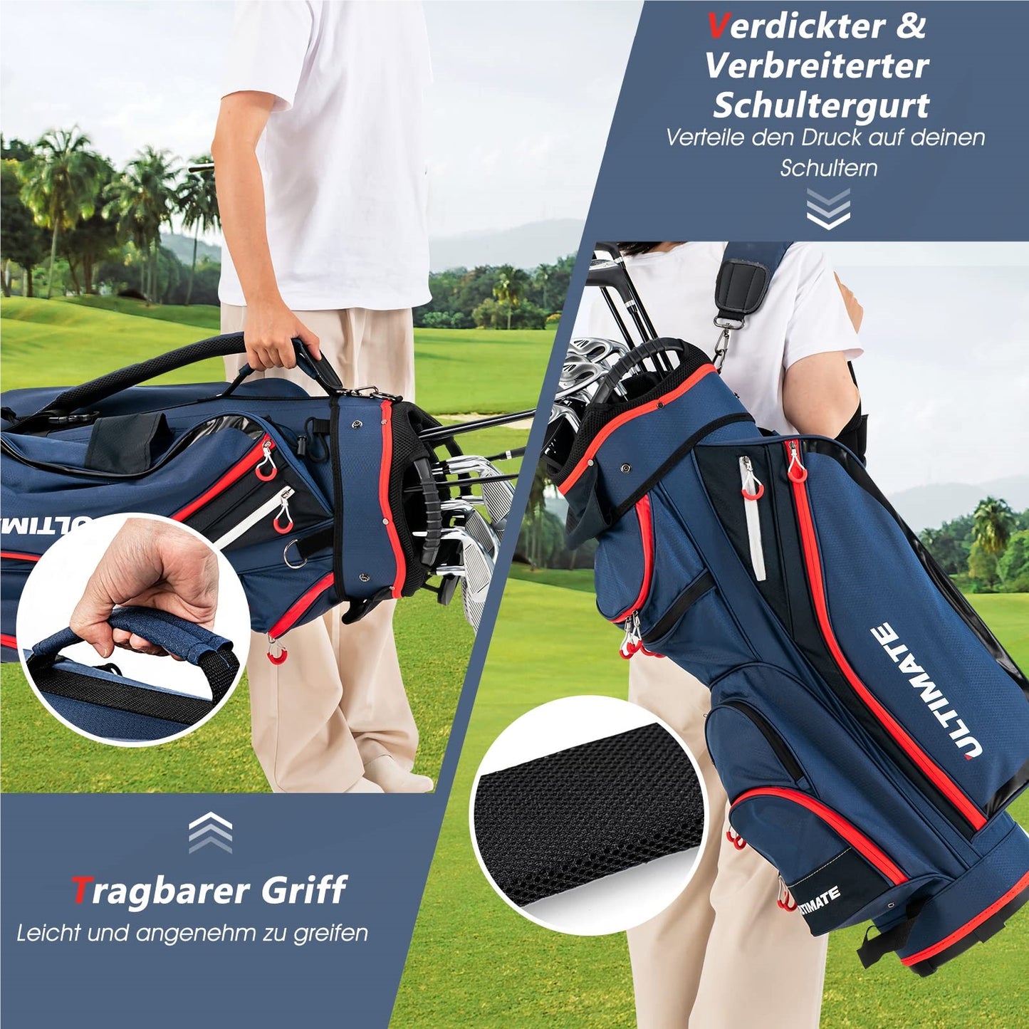 Golfbag – Golftas – Golfcarttas – Standbag – Golfreistas – Lichtgewicht Nylon – 14 Clubs Compartiment – Waterafstotende Regenhoes – 7 Zakken Met Ritssluiting