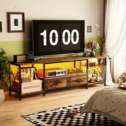 Rustic Industrial Style TV Cabinet 180x40x58cm | Solid Wood with 2 Drawers And Multi-layer Storage Shelves | Low-profile Media Console for European Living Rooms