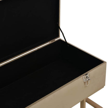 Modern Velvet Beige Storage Bench with Hidden Compartment, 105cm Wooden Entryway Shoe Rack or Living Room Stool, Sleek Design with Metal Legs, Entryway Shoe Storage | Modern Bench | Velvet Upholstery